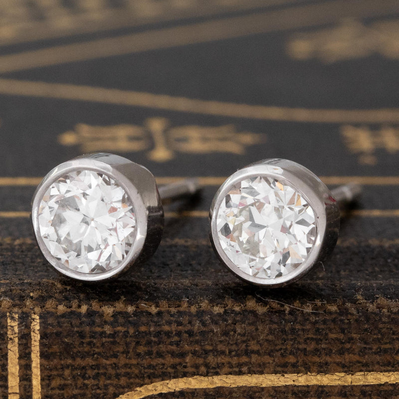 .93ctw Old European Cut Diamond Bezel Stud Earrings