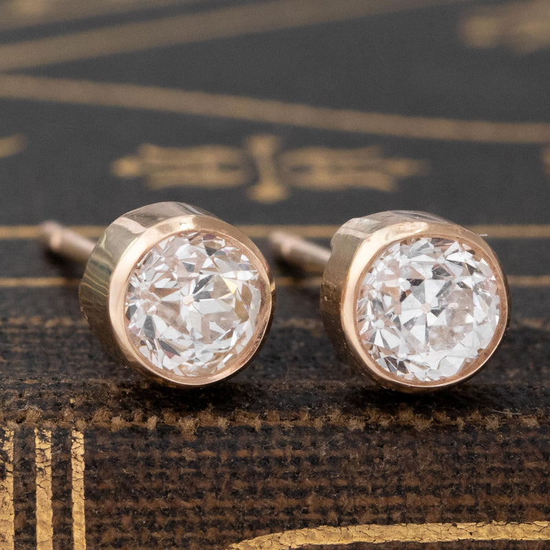 .94ctw Old European Cut Diamond Bezel Stud Earrings