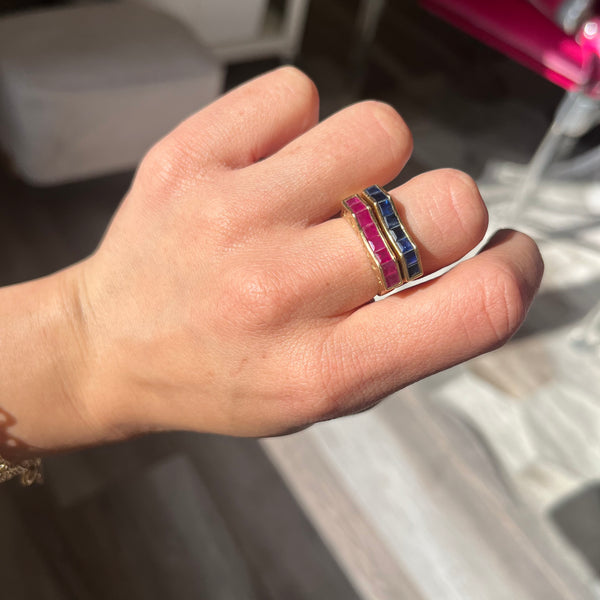2.50ctw Vintage Ruby & Sapphire Matched Bands