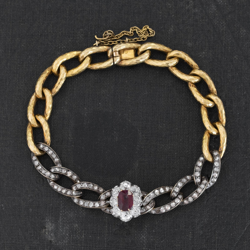 2.79ctw Antique Diamond & Tourmaline Bracelet, French