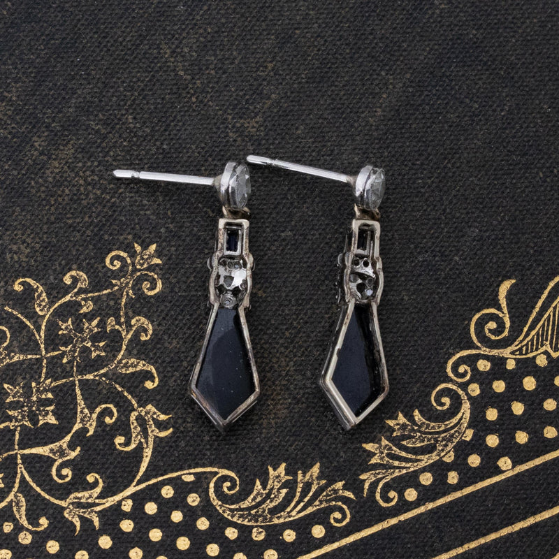 1.88ctw Art Deco Diamond & Sapphire (Syn) Earrings