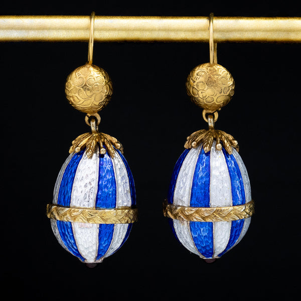 Victorian Revival Enamel and Gold Drop Earrings