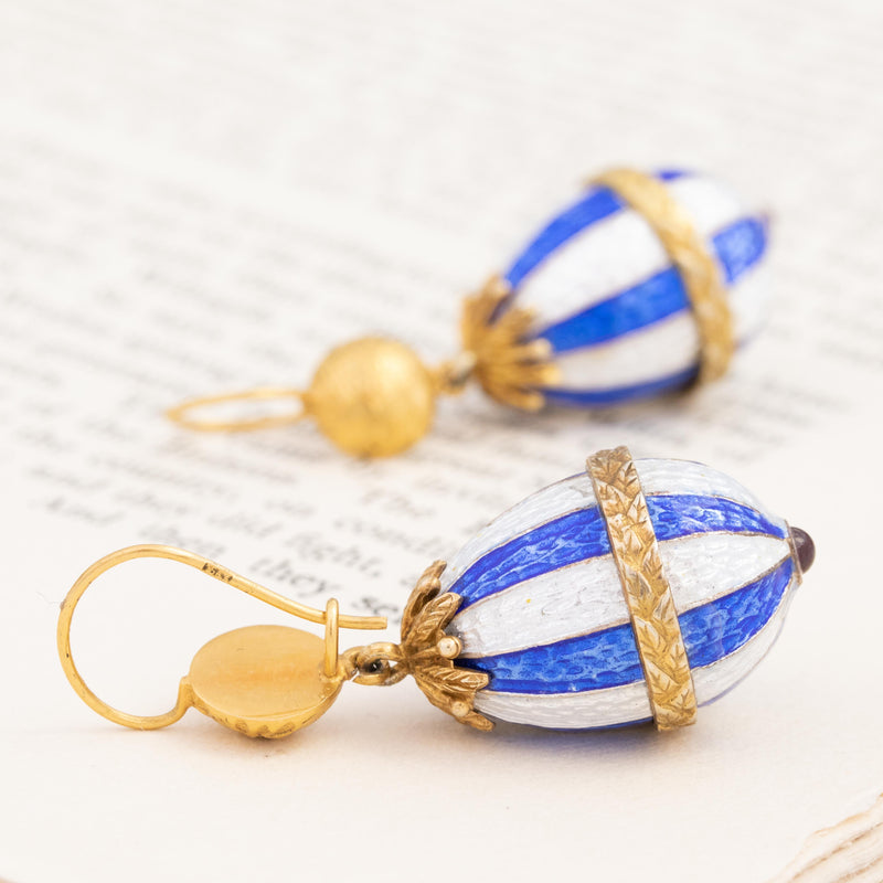 Victorian Revival Enamel and Gold Drop Earrings