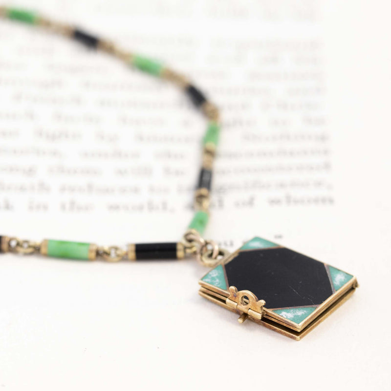 Antique Green & Black Enamel Book Locket Bracelet