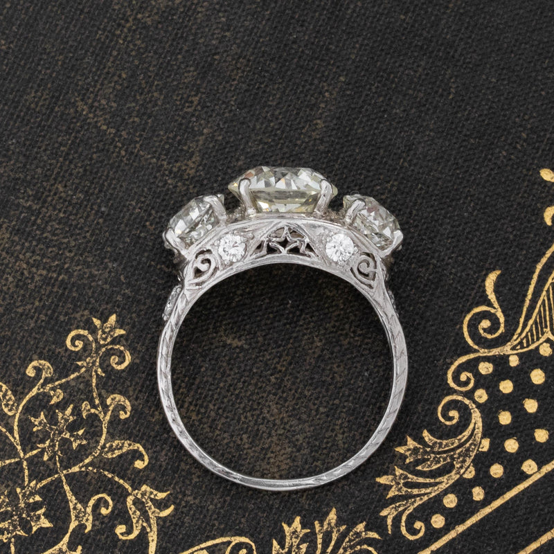 5.34ctw Old European Cut Diamond Trilogy Ring, GIA