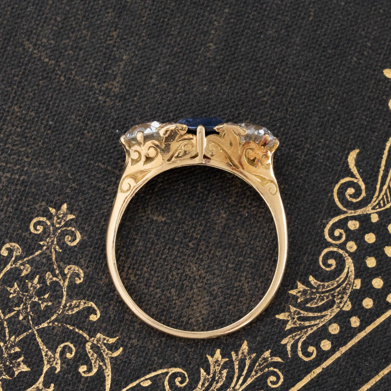 2.62ctw Old European Cut Diamond & Sapphire Trilogy Ring