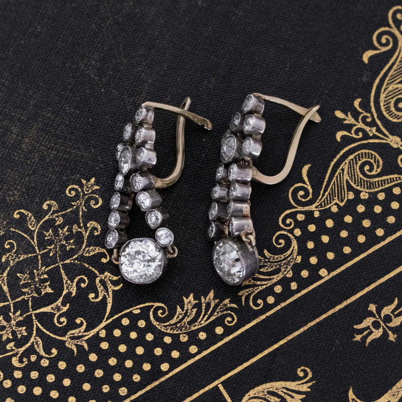 4.55ctw Victorian Old Mine Cut Diamond Drop Earrings
