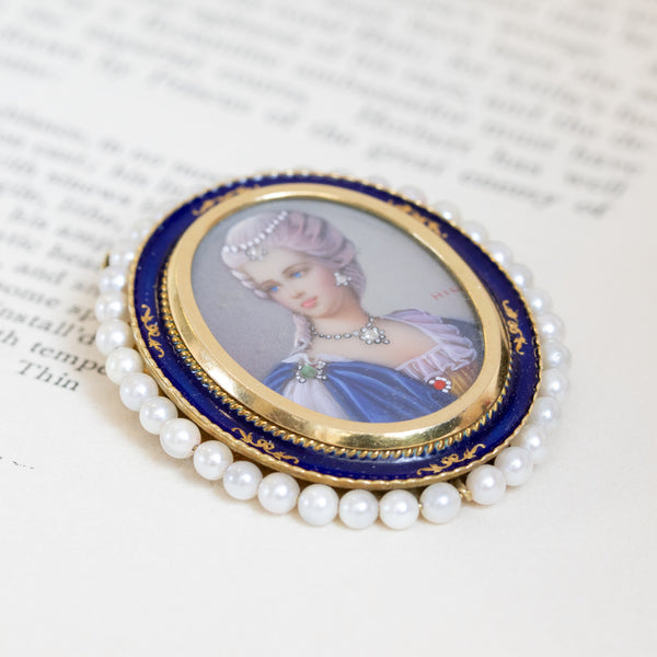 Italian Lady Portrait Pearl Brooch/Pendant, By Corletto
