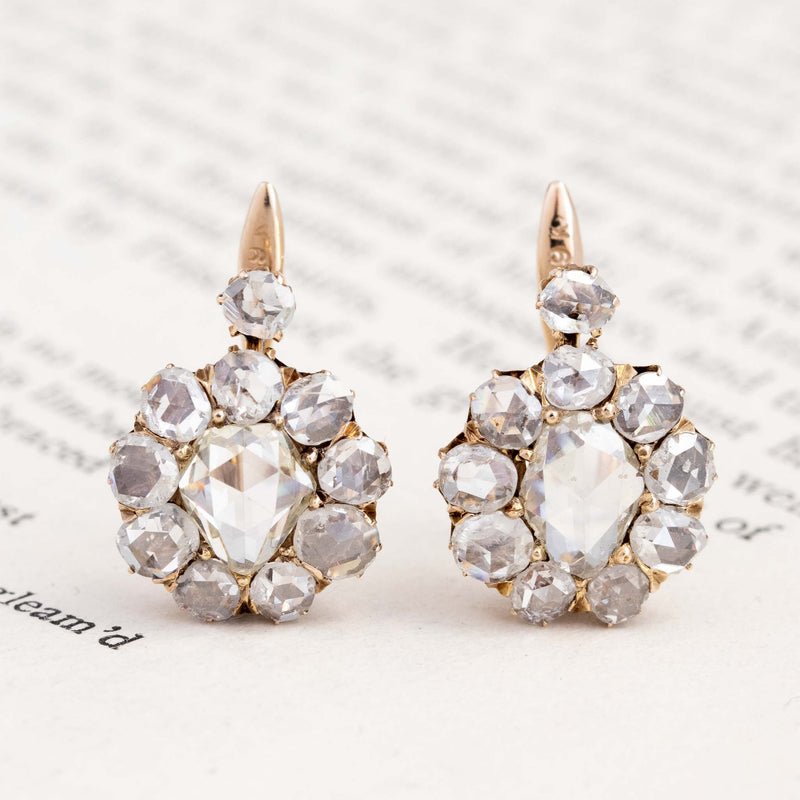 2.70ctw Antique Rose Cut Diamond Cluster Earrings