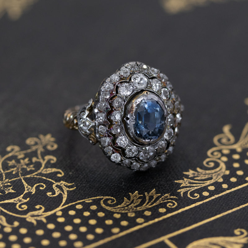 3.45ctw Antique Victorian Sapphire and Diamond Ring