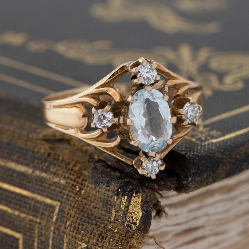 .75ctw Vintage Aquamarine & Diamond Ring