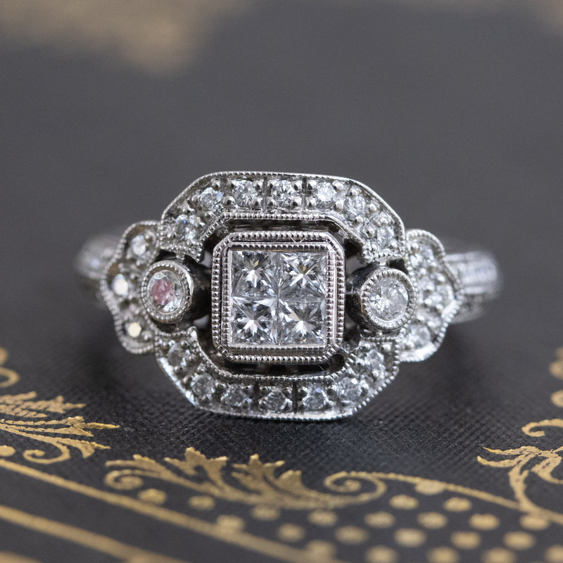 Art Deco Inspired Princess Cut Diamond Halo Ring