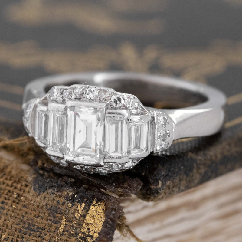 1.43ctw Baguette Cut Diamond 5-Stone Cluster Ring