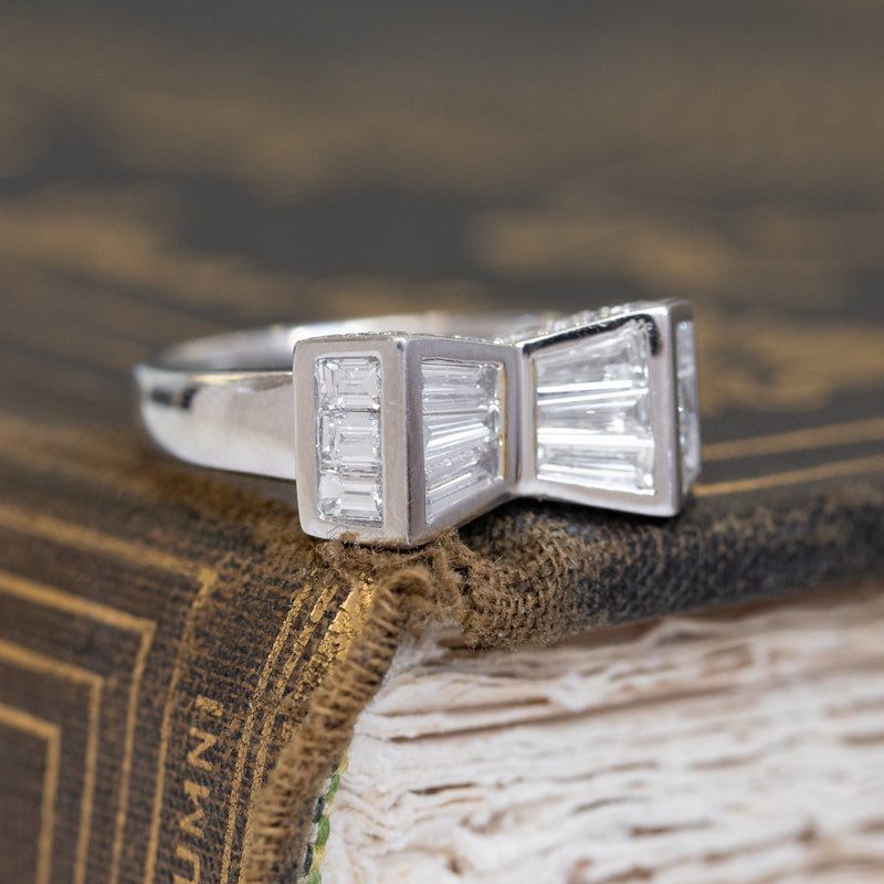 1.35ctw Art Deco Step Cut Diamond Bow Motif Ring