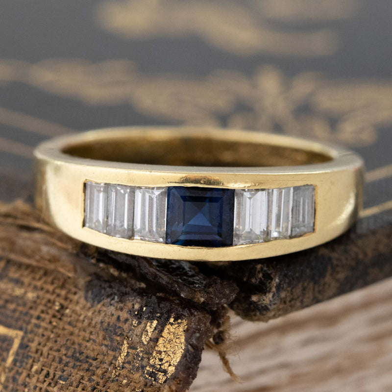 .92ctw Vintage Sapphire & Step Cut Diamond Band, by Cartier