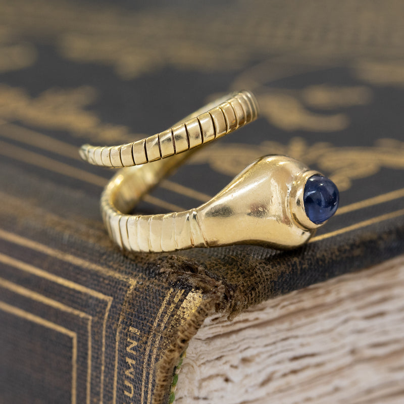 Sapphire and Yellow Gold Coiled Snake Band