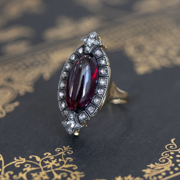 10.90ctw Victorian Garnet and Diamond Ring to Brooch Conversion
