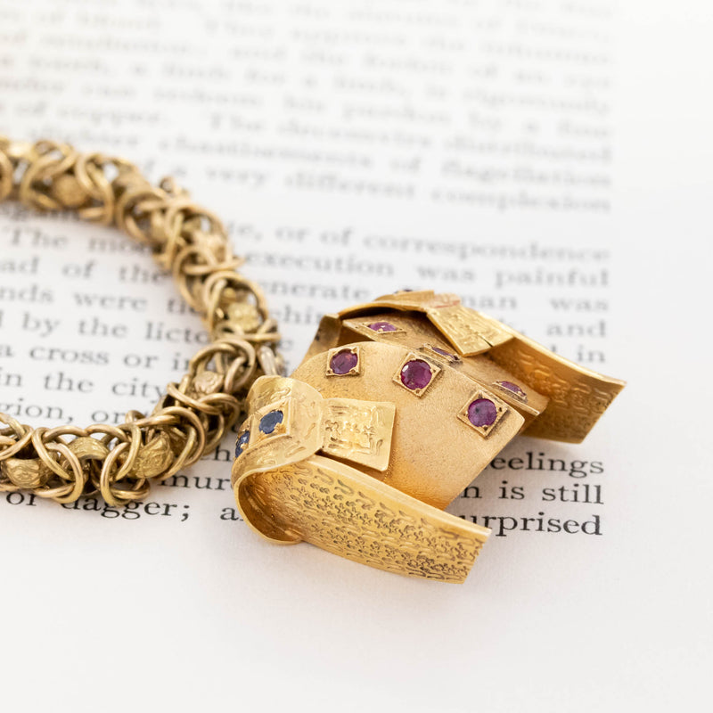 Crown & Armor Byzantine Link Bracelet, 18kt Yellow Gold