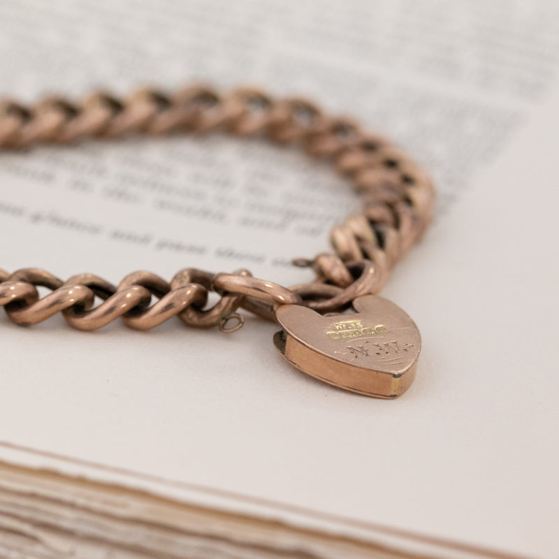Victorian Chunky Curb Link Heart Padlock Bracelet, Rose Gold