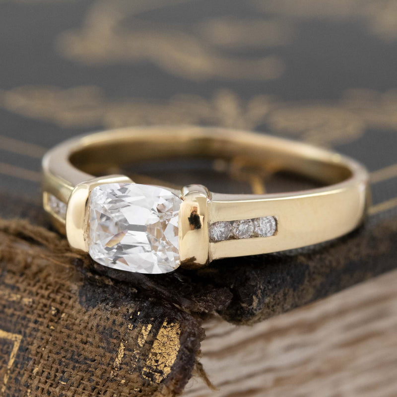 .90ct Cushion Cut Diamond Half-Bezel Ring, French GIA F