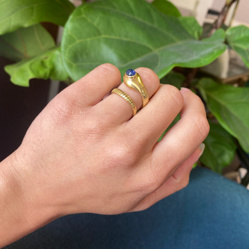 Sapphire and Yellow Gold Coiled Snake Band