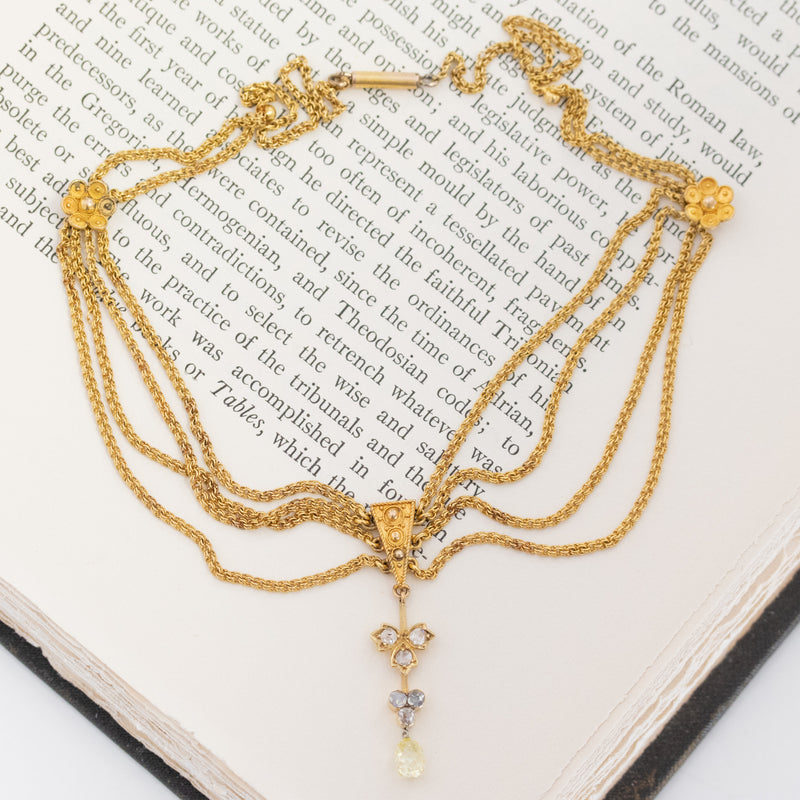 1.03ctw Antique Etruscan Revival Diamond Festoon Necklace