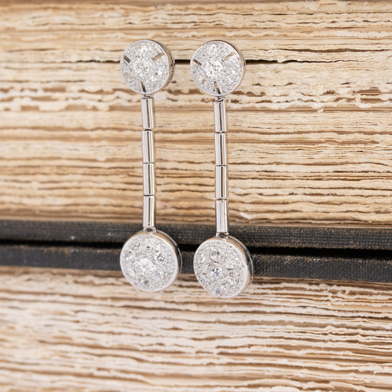 1.75ctw Vintage Diamond Cluster Drop Earrings
