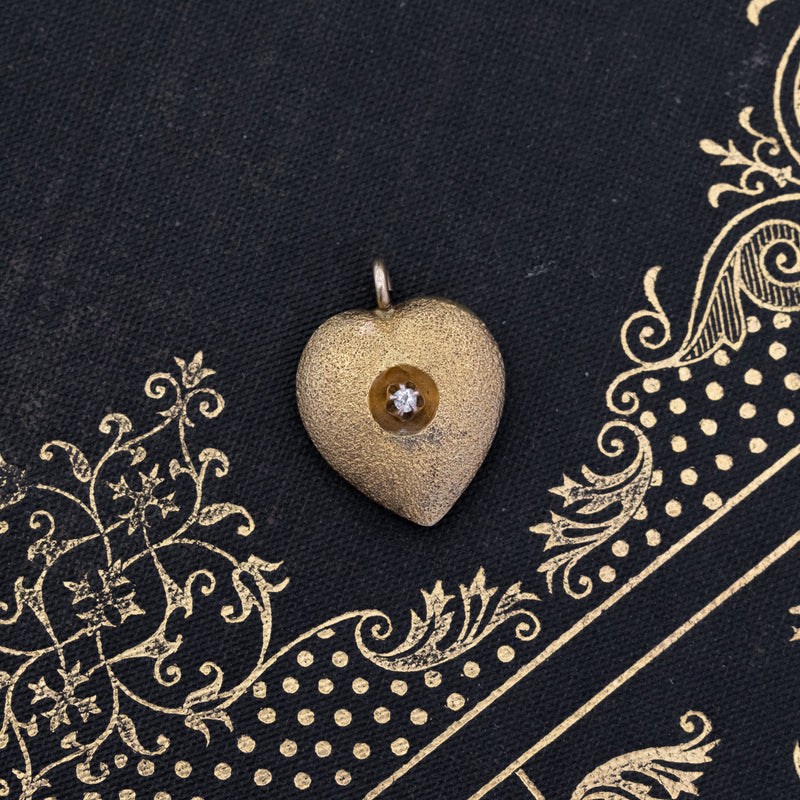Antique Diamond and Yellow Gold Heart Charm