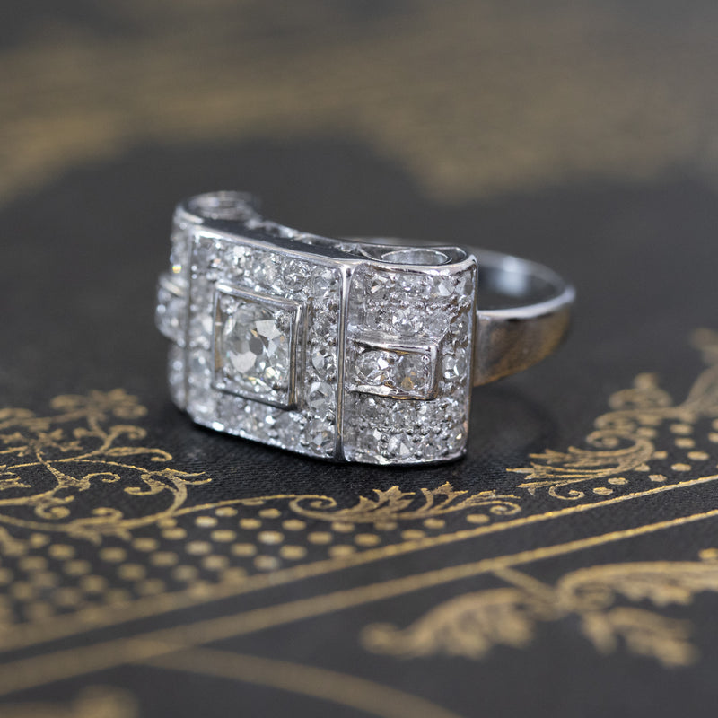 1.40ctw Art Deco Diamond Scroll Ring
