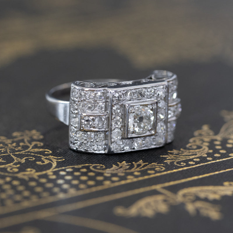 1.40ctw Art Deco Diamond Scroll Ring