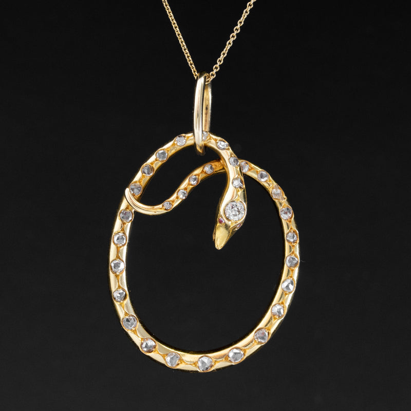 1.03ctw Vintage Diamond Serpent Circle Pendant