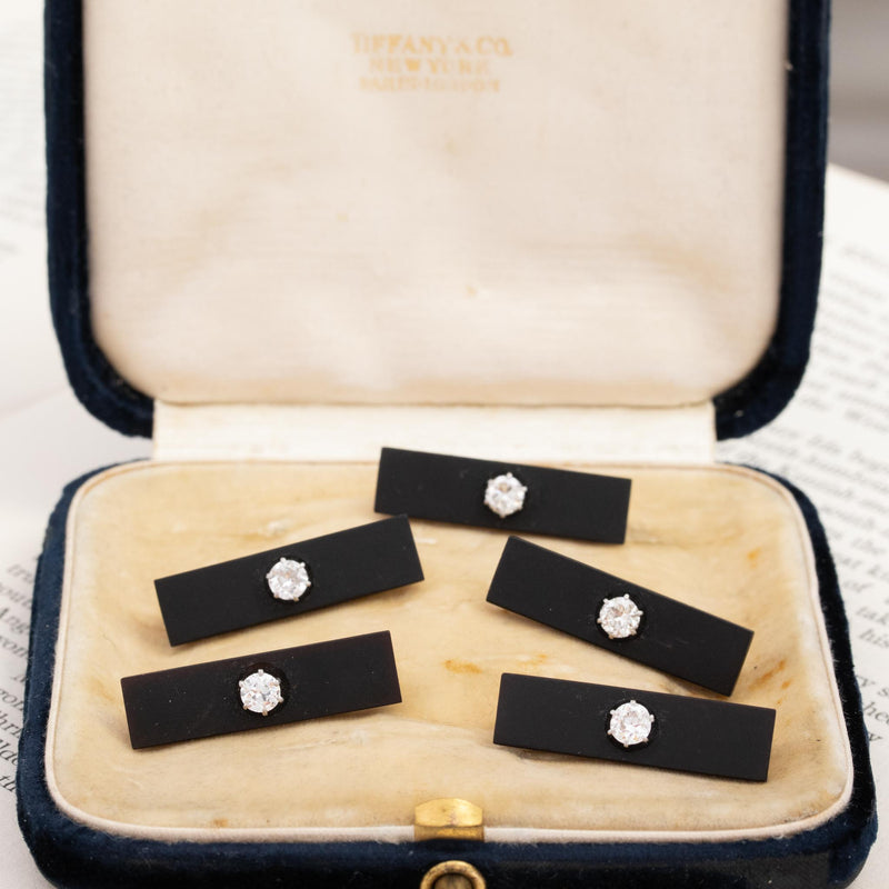 Victorian Diamond & Onyx Garter Pins, by Tiffany & Co.