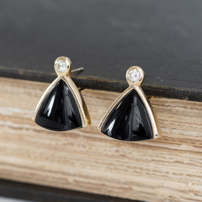 .37ctw Diamond & Onyx Gold Clip Earrings