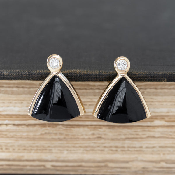.37ctw Diamond & Onyx Gold Clip Earrings