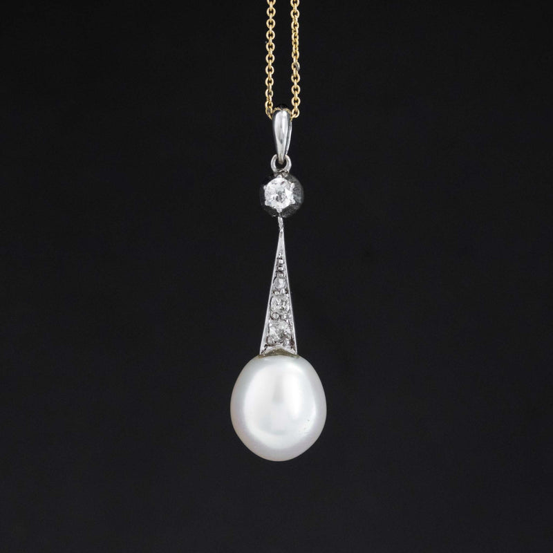 Vintage Diamond & Pearl Drop Pendant