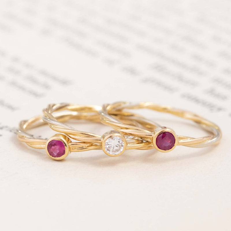 Vintage Diamond & Ruby Triple-Tone Stacker Bands, by Cartier