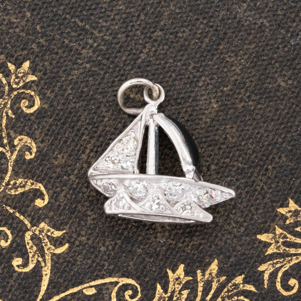 Vintage Diamond & Sapphire Sail Boat Charm