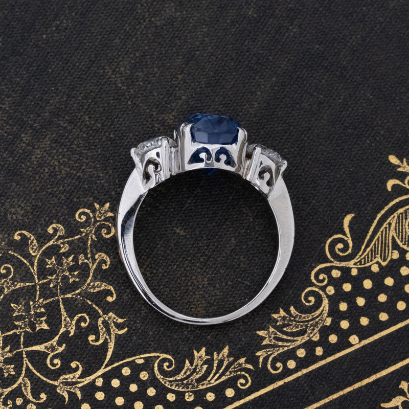 9.44ctw Vintage Diamond & Ceylon Sapphire Trilogy Ring