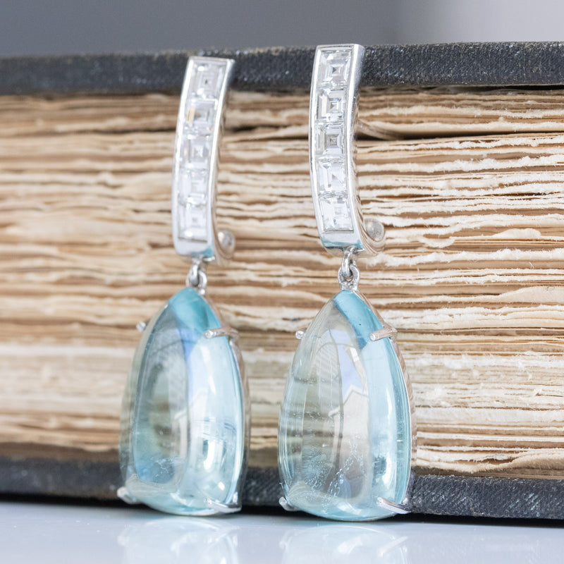 Diamond and Aquamarine Dangle Earrings