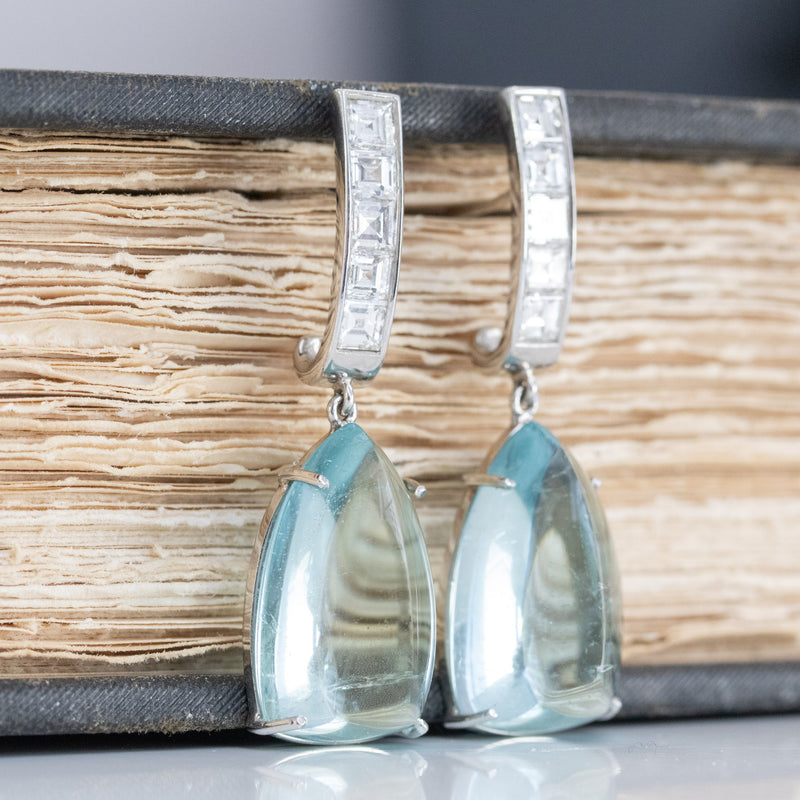 Diamond and Aquamarine Dangle Earrings