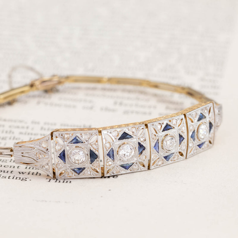 Edwardian Diamond & Sapphire Frame Bracelet