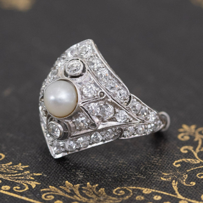 1.20ctw Edwardian Old European Cut & Pearl Dome Ring