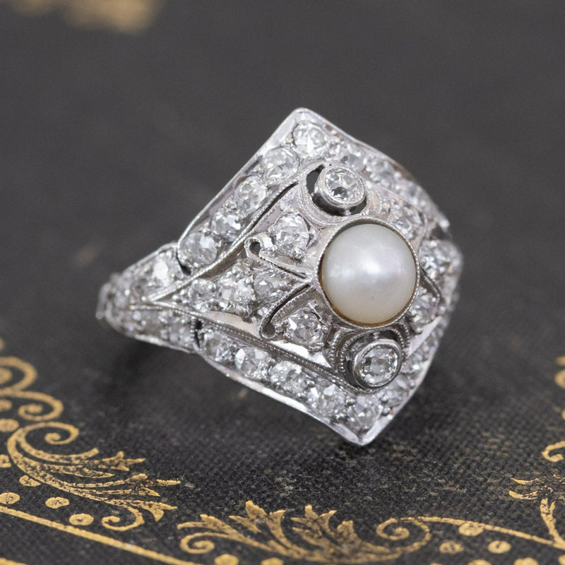 1.20ctw Edwardian Old European Cut & Pearl Dome Ring