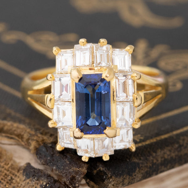 2.55ctw Vintage Sapphire & Emerald Diamond Ballerina Ring