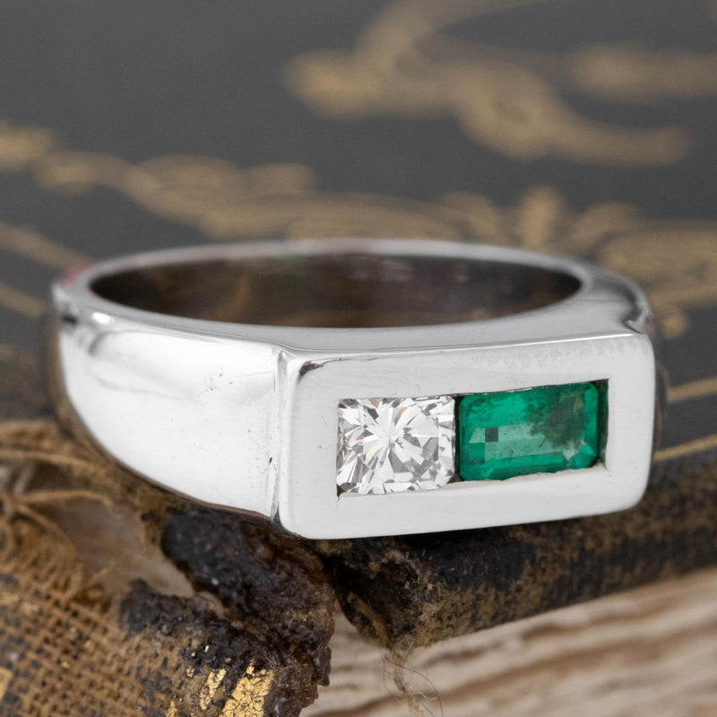 .79ctw Emerald & Princess Cut Diamond Twin Stone Ring