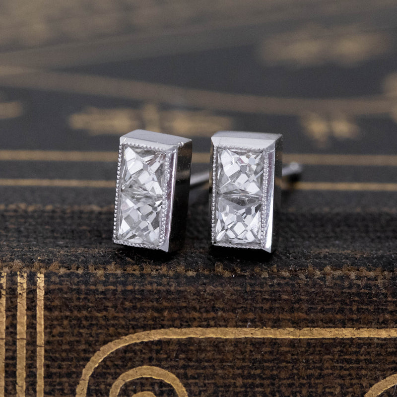 .74ctw French Cut Diamond Twin Stone Stud Earrings