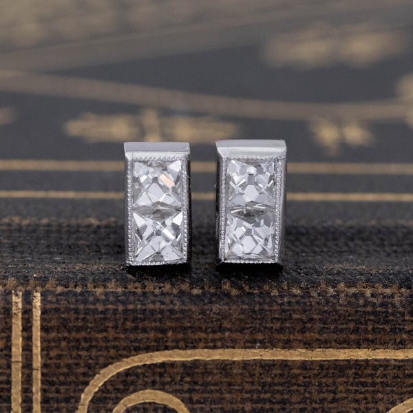 .74ctw French Cut Diamond Twin Stone Stud Earrings