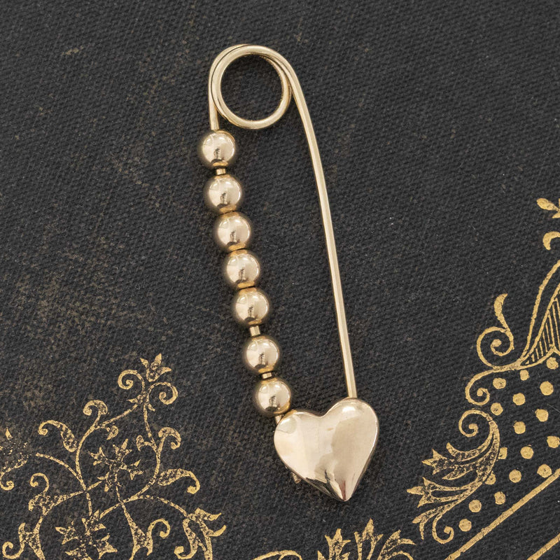 Gold Heart Safety Pin, 14kt