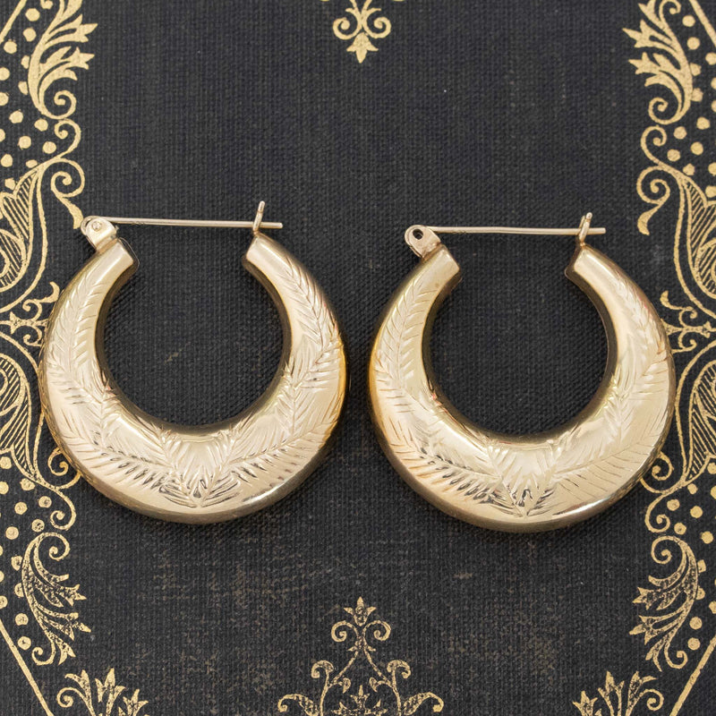Puffy Engraved Hoop Earrings