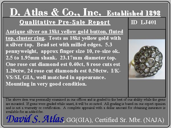 2.10ctw Antique Rose Cut Diamond Cluster Ring